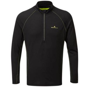 RonHill Mens Tech Merino Half Zip Tee Black/Fluo Yellow
